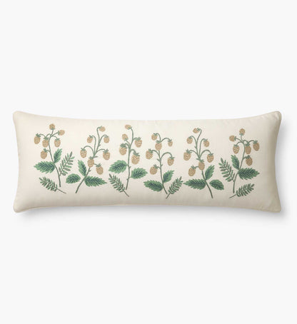 Embroidered Lumbar Pillow Cover - Strawberry Fields - Embroidered Throw Pillow