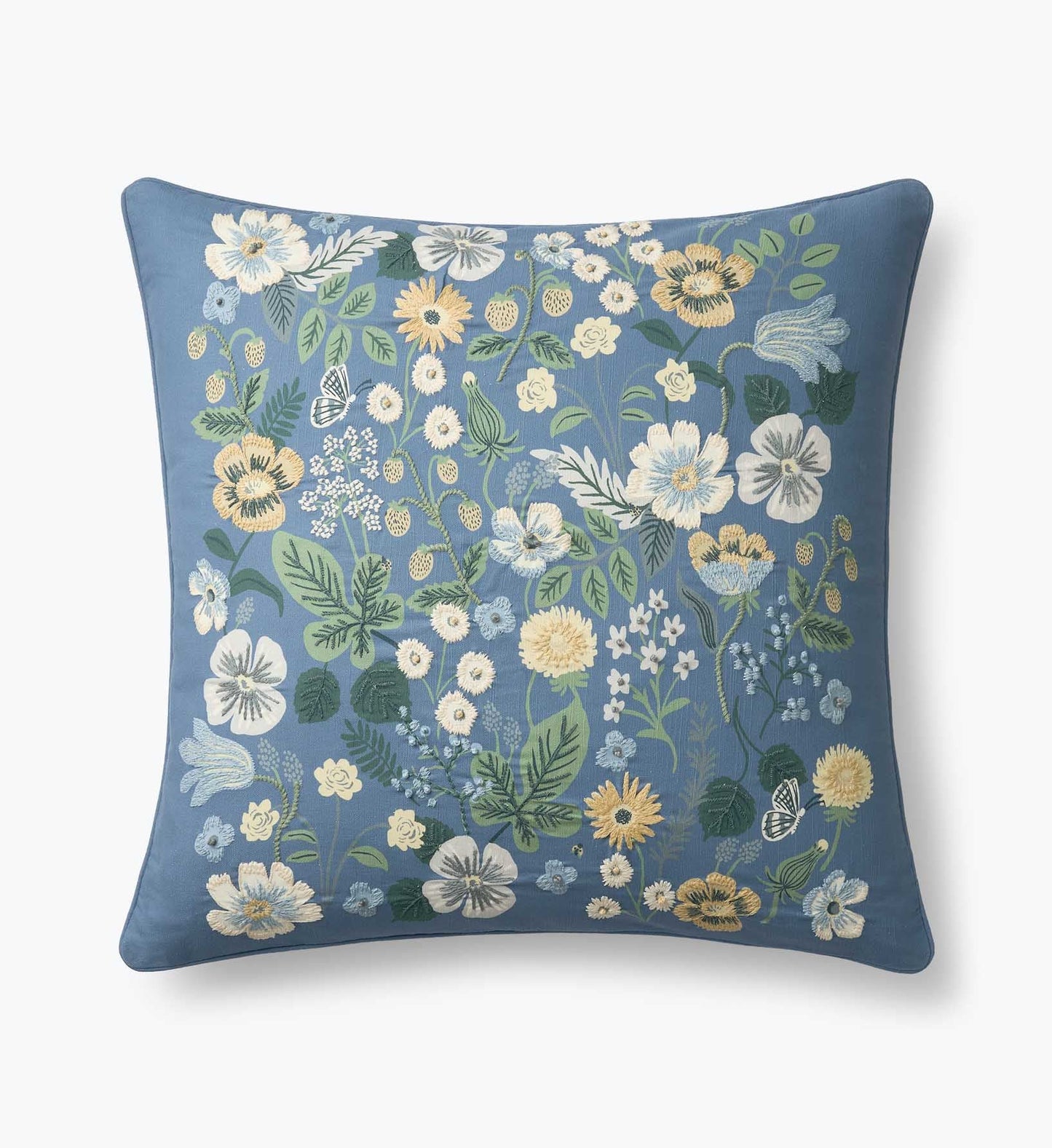 Embroidered Pillow Cover - Strawberry Fields Green - Embroidered Throw Pillow