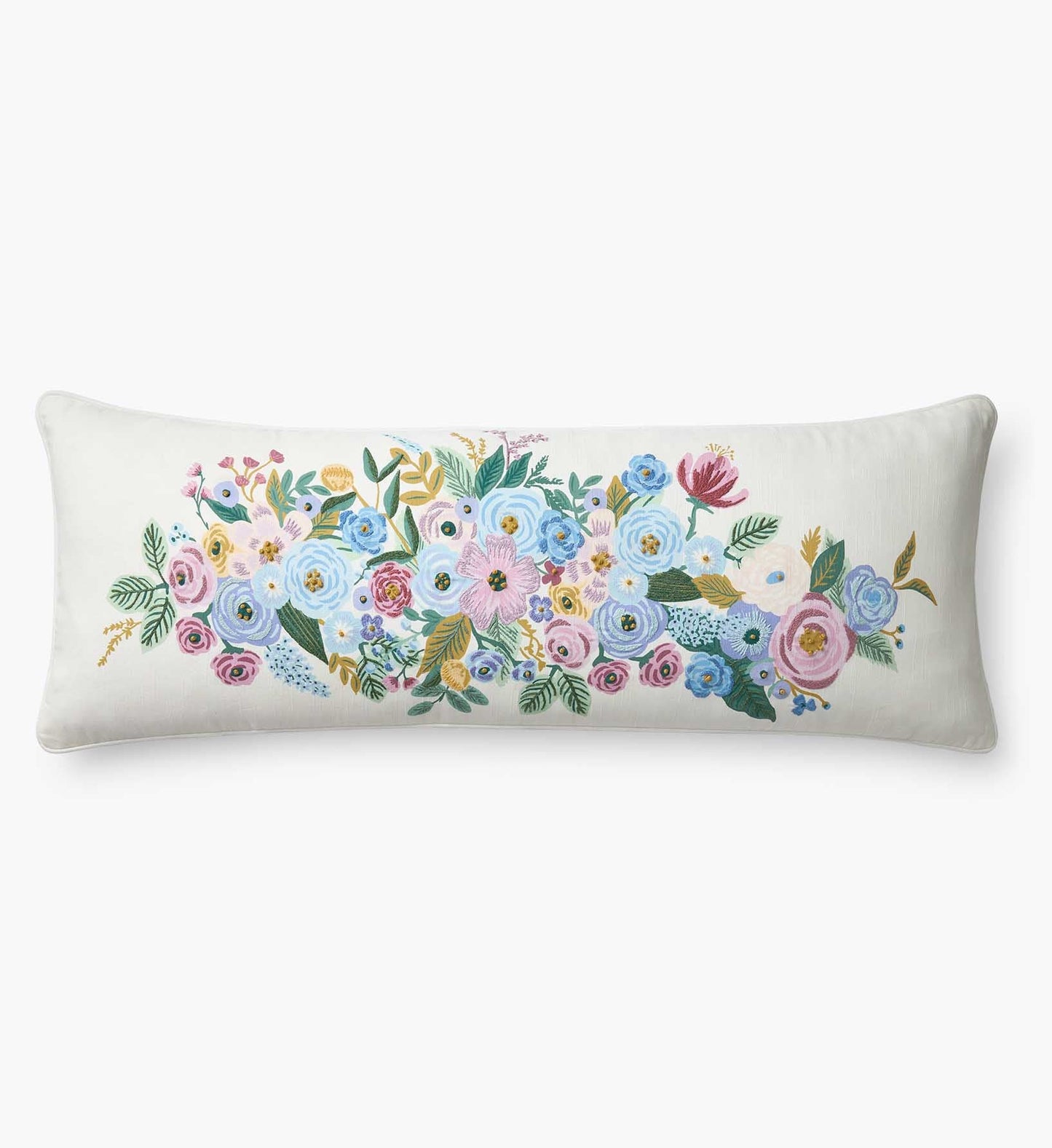 Embroidered Lumbar Pillow Cover - Garden Party Ivory - Embroidered Throw Pillow