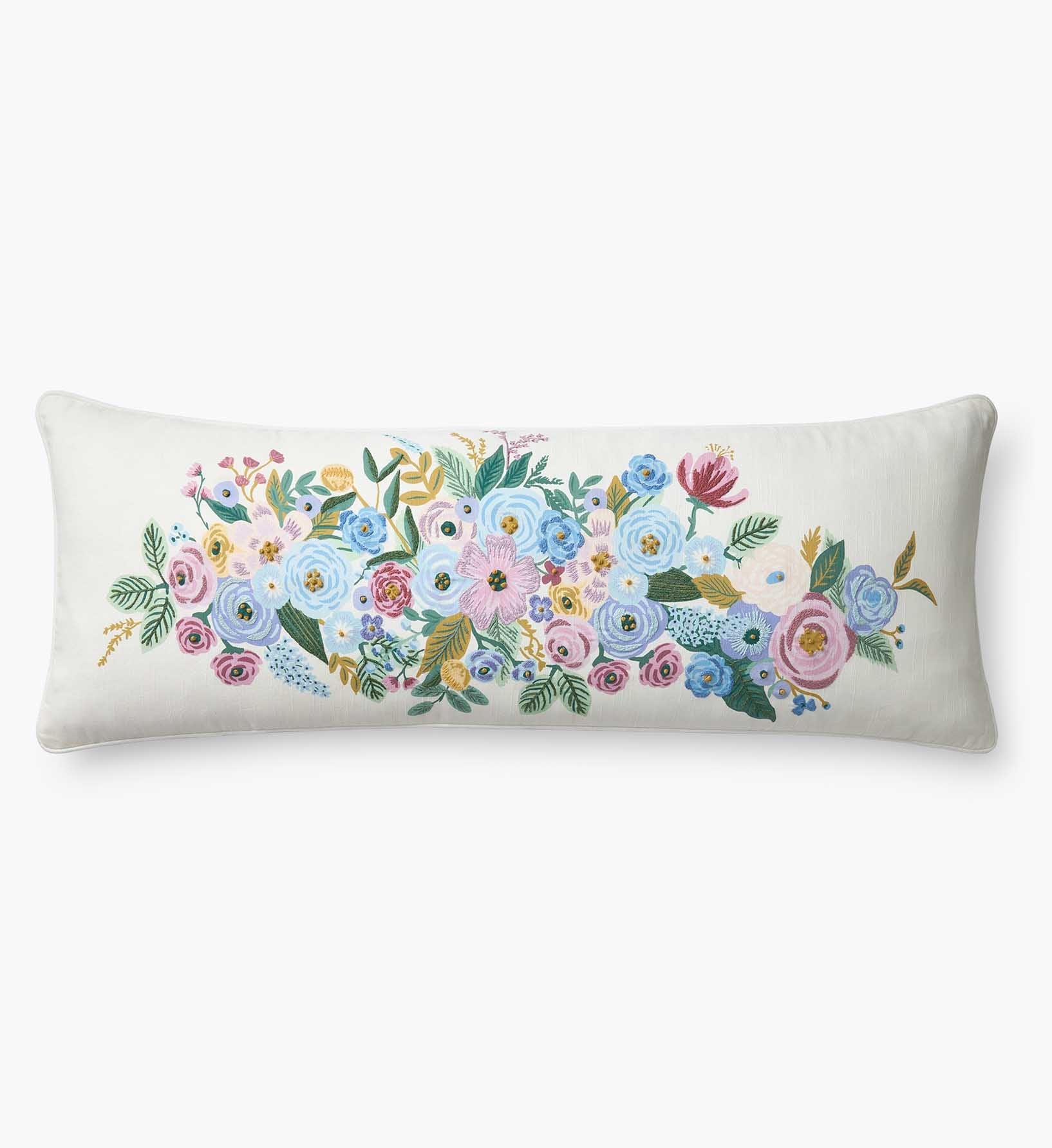 Embroidered Lumbar Pillow Cover - Garden Party Ivory - Embroidered Throw Pillow