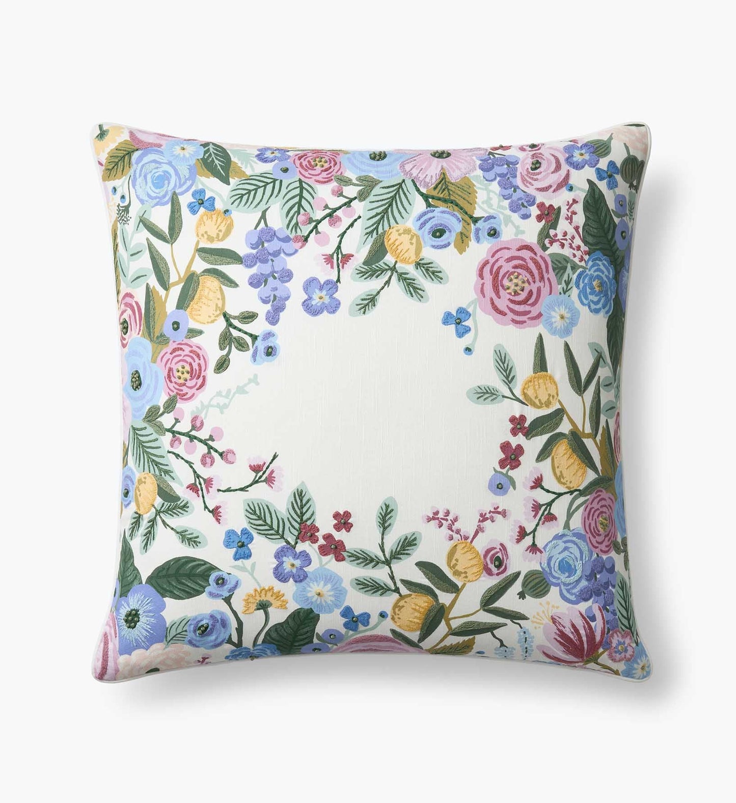Embroidered Pillow Cover - Garden Party Ivory - Embroidered Throw Pillow