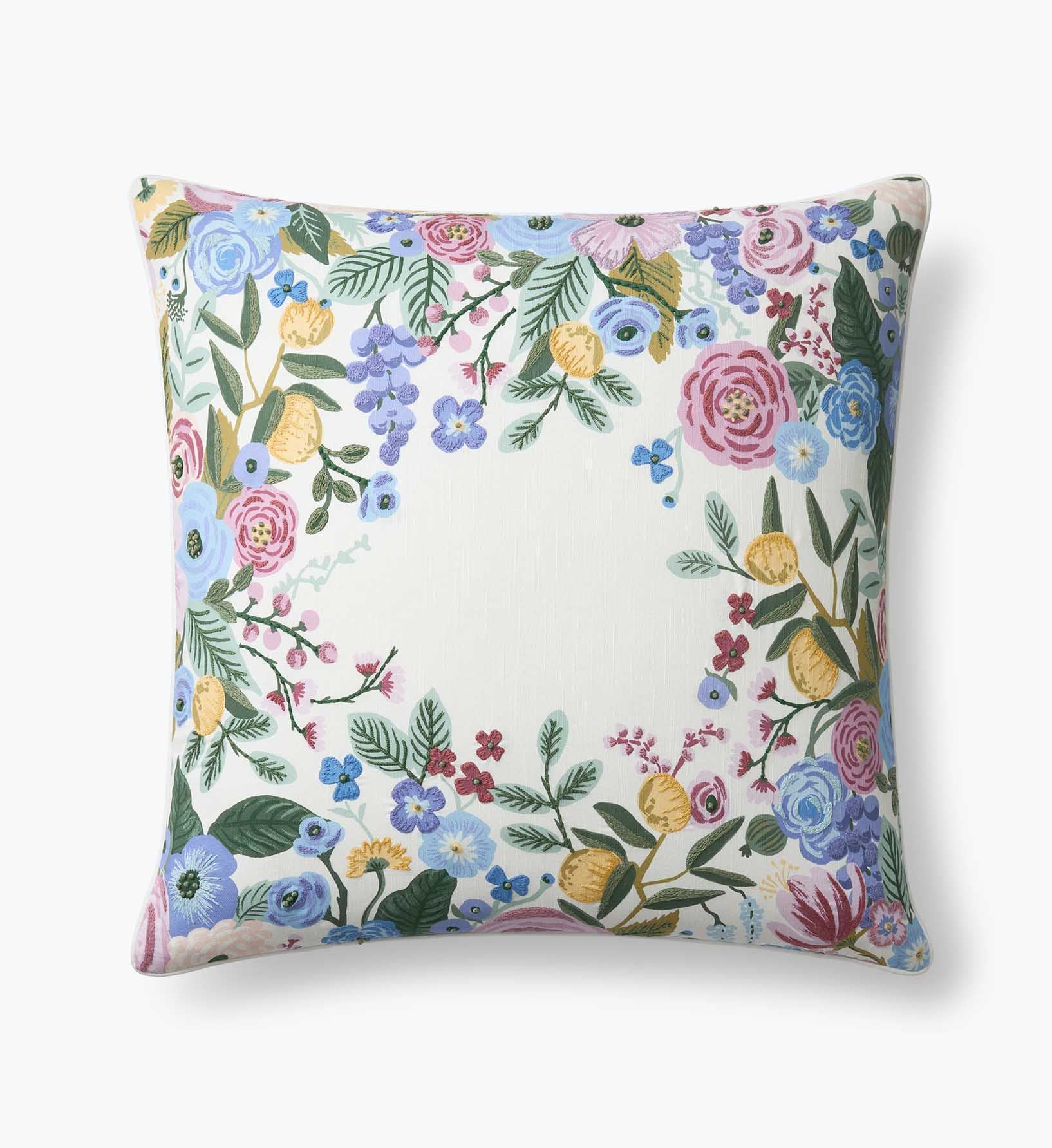Embroidered Pillow Cover - Garden Party Ivory - Embroidered Throw Pillow