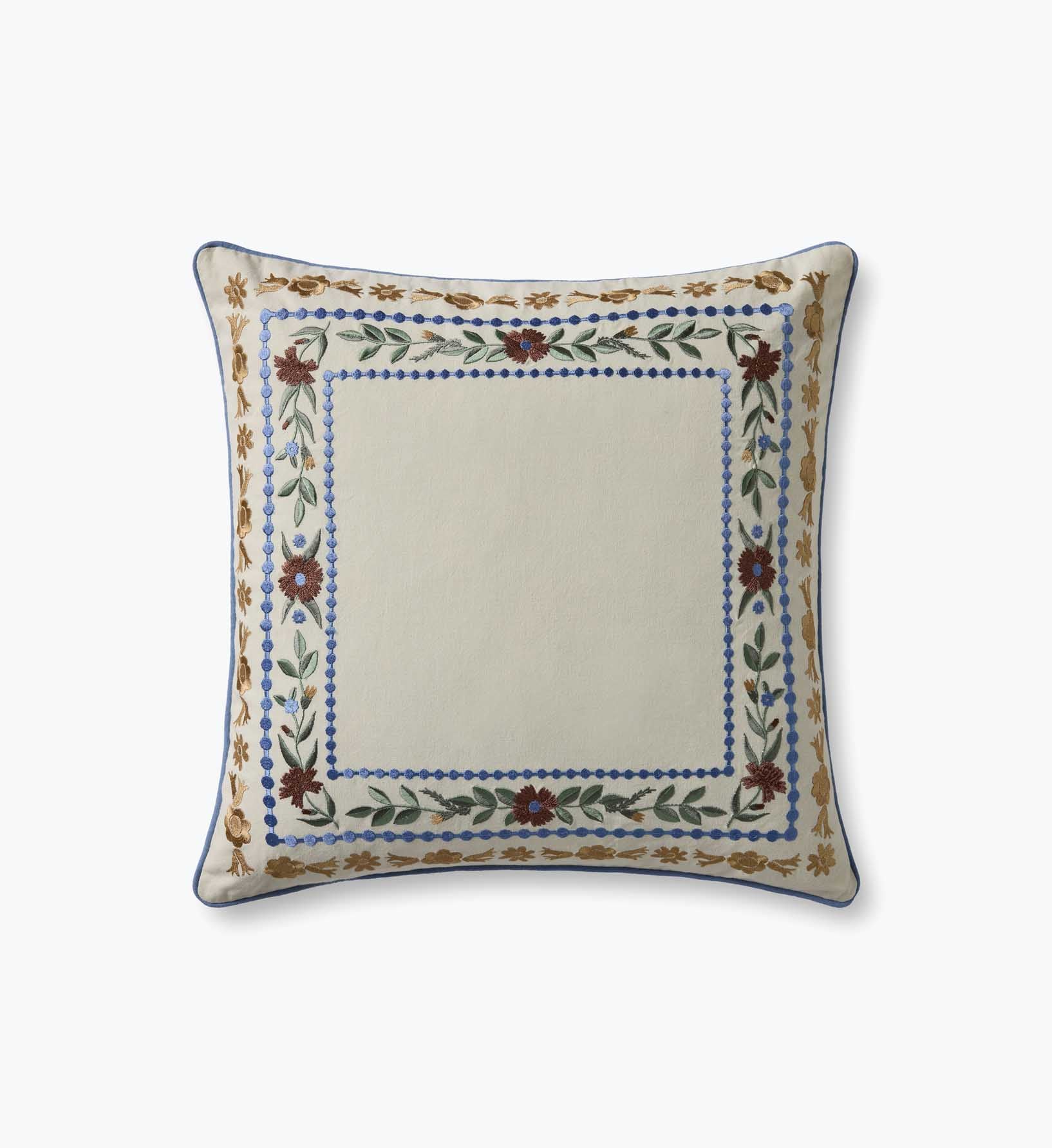 Aster Border Embroidered Pillow - Ivory - Embroidered Throw Pillow