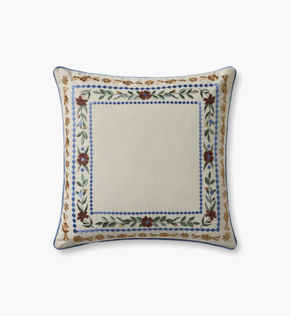 Aster Border Embroidered Pillow - Ivory - Embroidered Throw Pillow