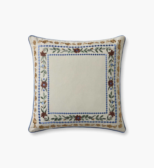 Aster Border Embroidered Pillow - Ivory - Embroidered Throw Pillow