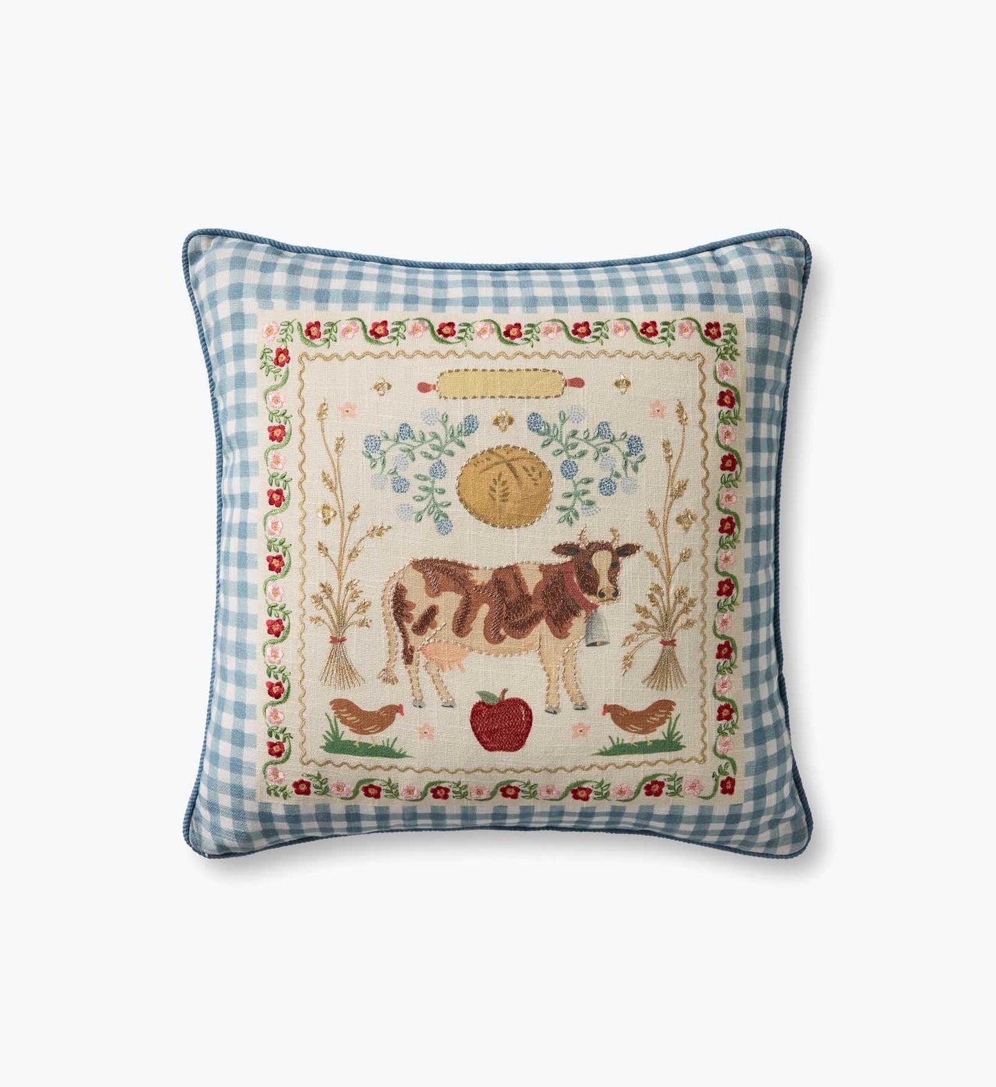 Country Home Embroidered Pillow - Multi - Embroidered Throw Pillow