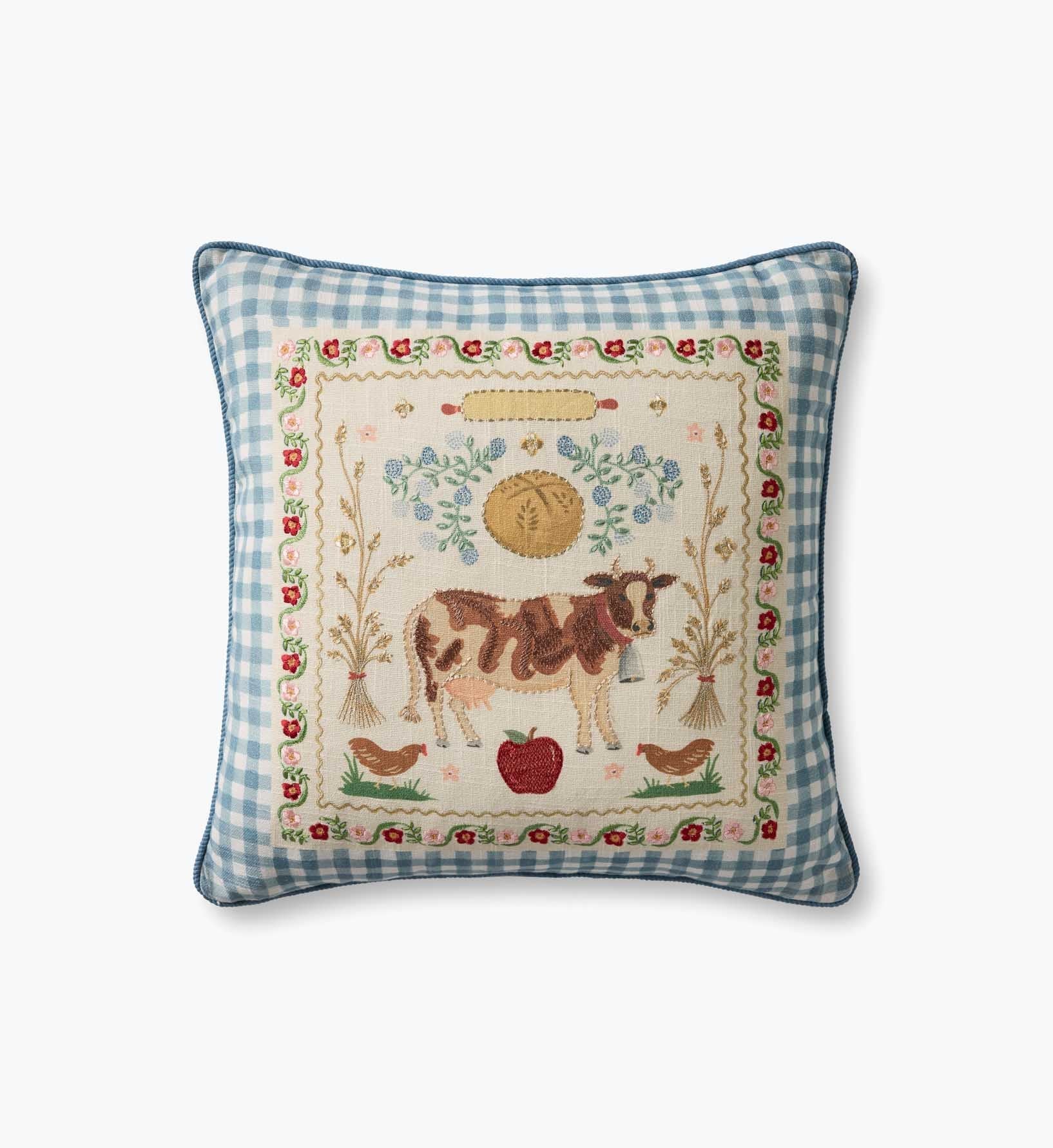 Country Home Embroidered Pillow - Multi - Embroidered Throw Pillow