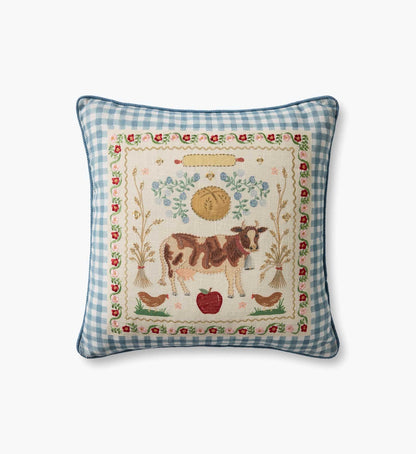 Country Home Embroidered Pillow - Multi - Embroidered Throw Pillow