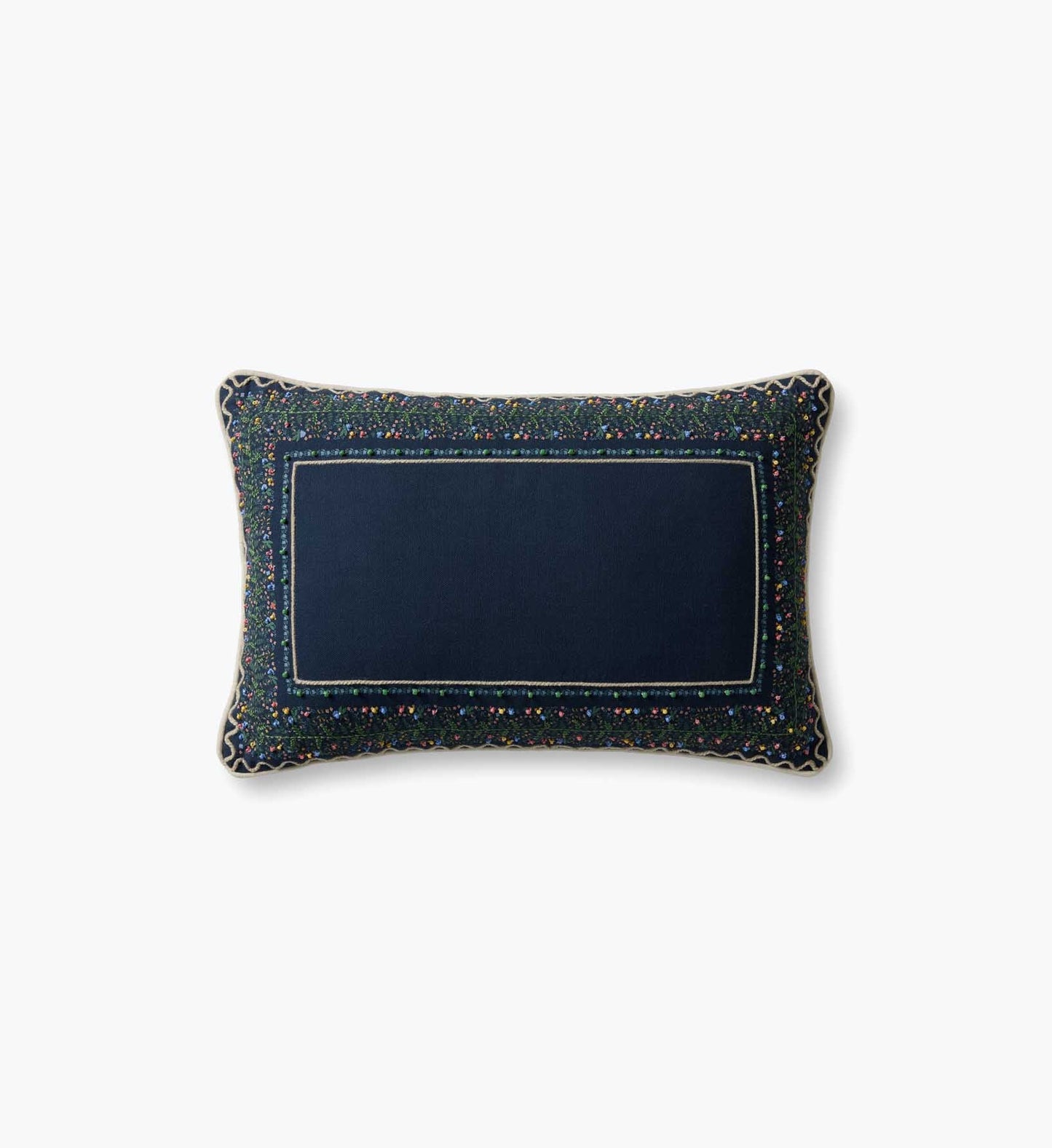 Garden Vines Embroidered Lumbar Pillow - Blue - Embroidered Throw Pillow