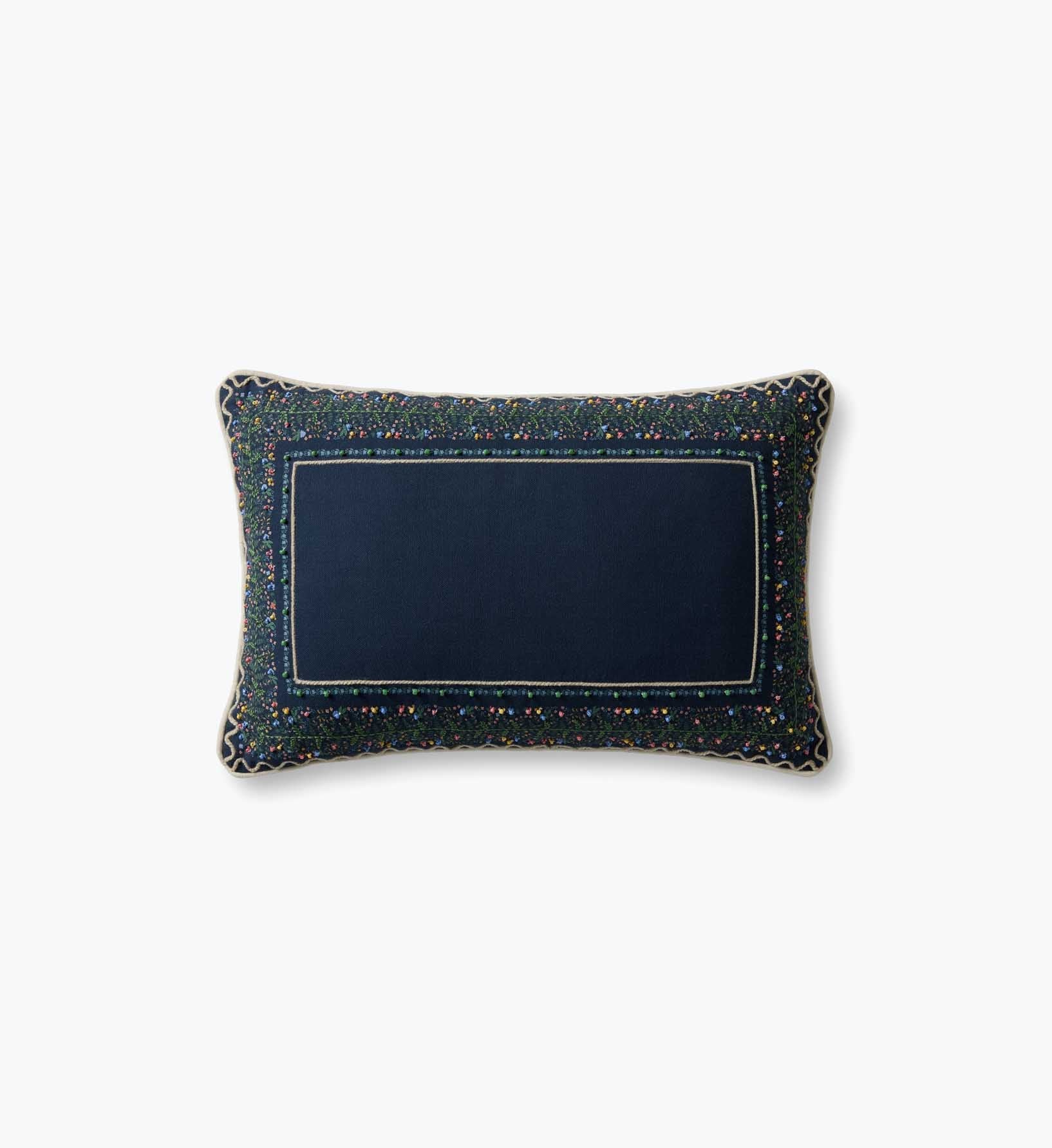 Garden Vines Embroidered Lumbar Pillow - Blue - Embroidered Throw Pillow