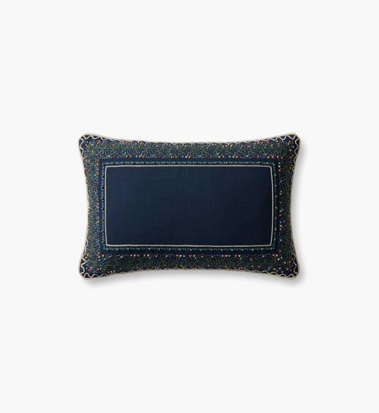Garden Vines Embroidered Lumbar Pillow - Blue - Embroidered Throw Pillow