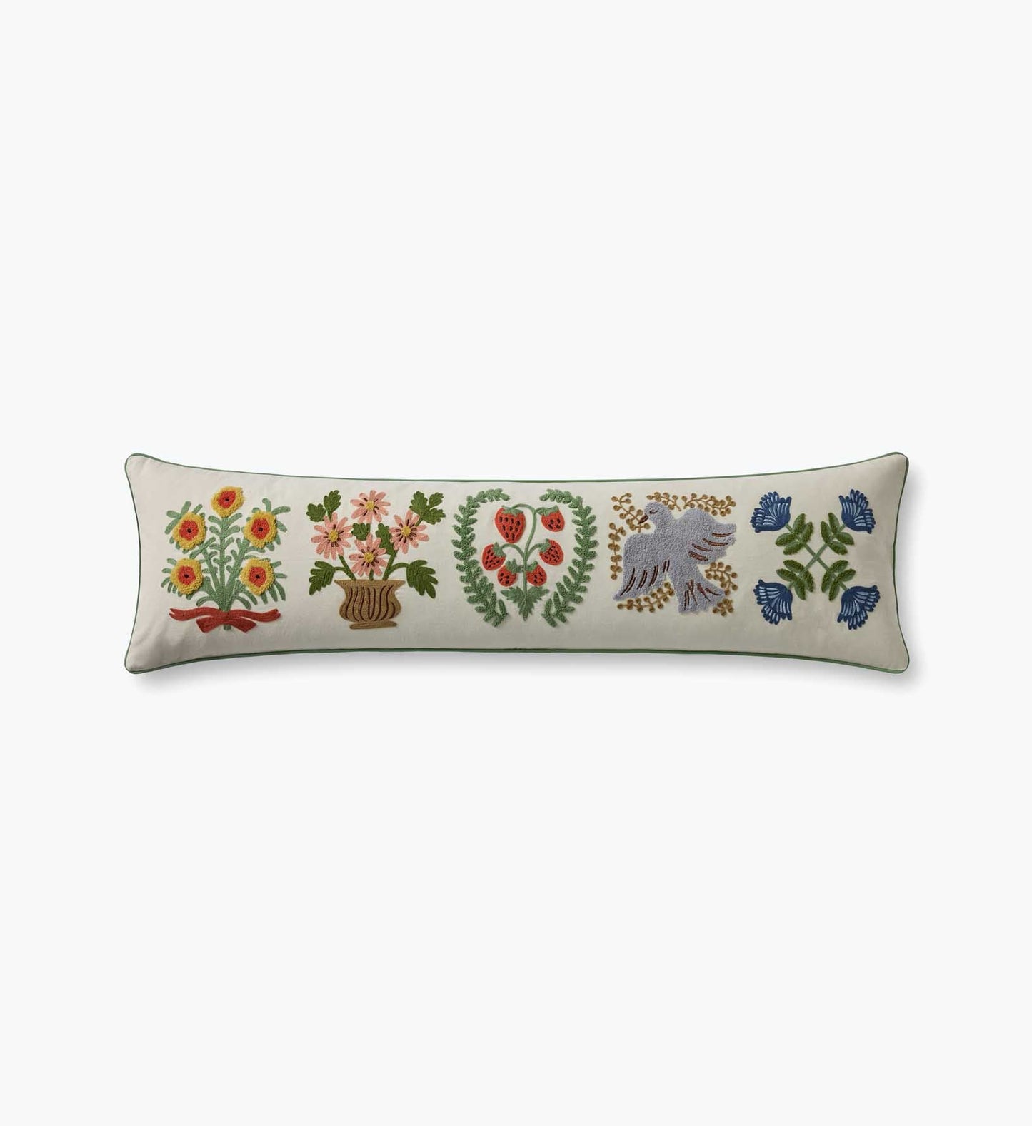 Helena Bouquets Embroidered Lumbar Pillow - Ivory - Embroidered Throw Pillow
