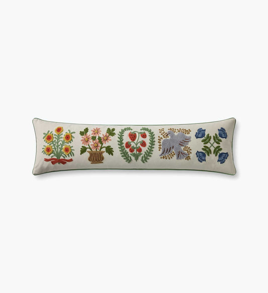 Helena Bouquets Embroidered Lumbar Pillow - Ivory - Embroidered Throw Pillow