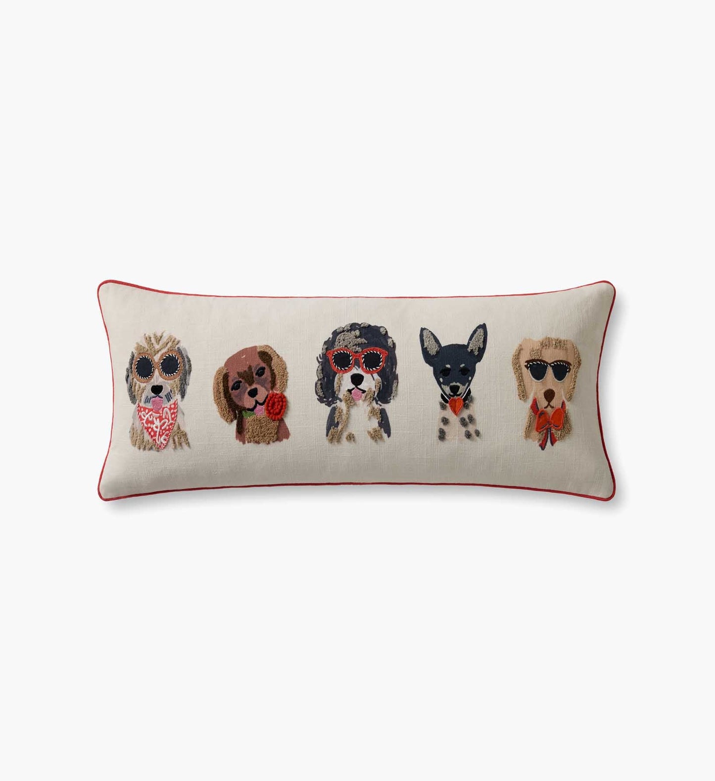 Hot Dogs Embroidered Lumbar Pillow - White - Embroidered Throw Pillow