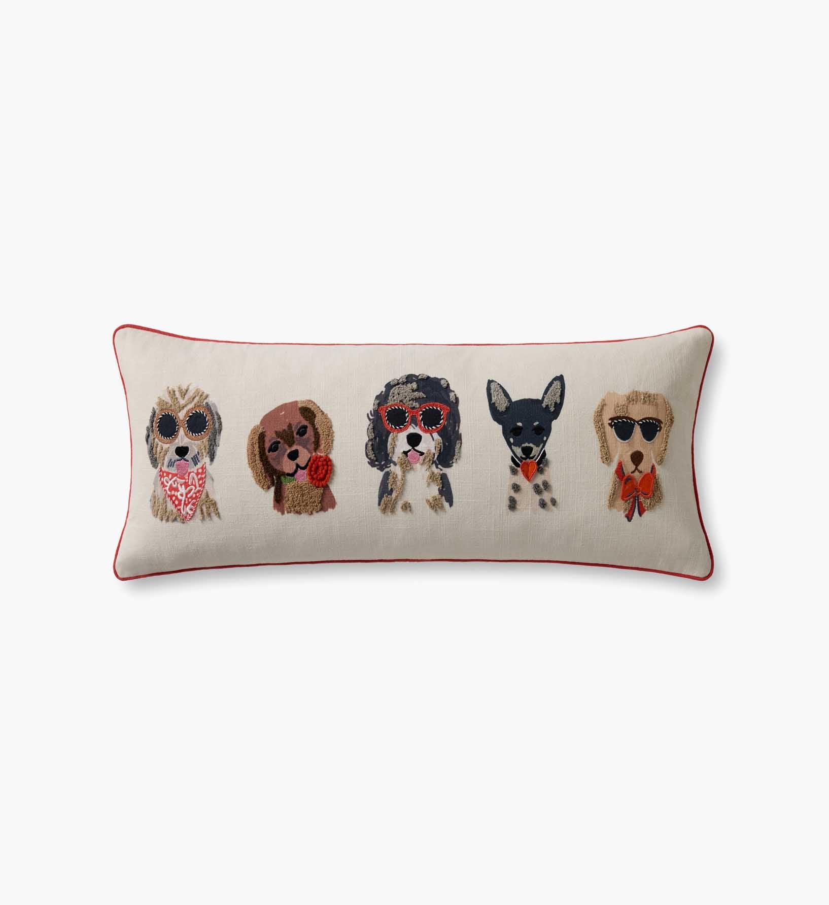 Hot Dogs Embroidered Lumbar Pillow - White - Embroidered Throw Pillow