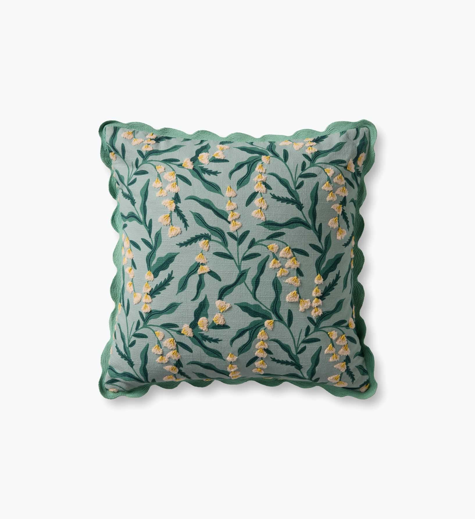 Lily of the Valley Embroidered Pillow - Light Green - Embroidered Throw Pillow