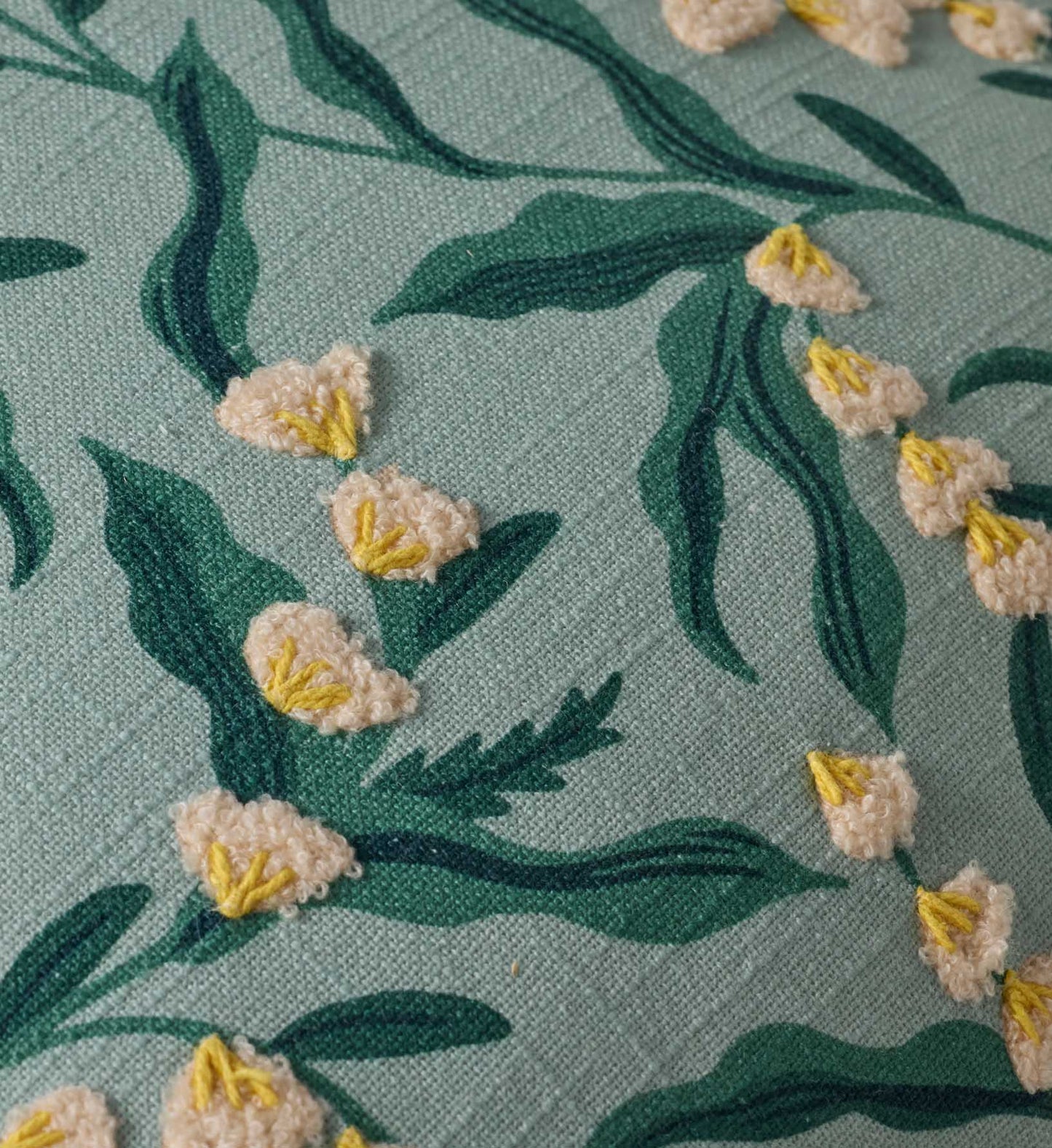 Lily of the Valley Embroidered Pillow - Light Green