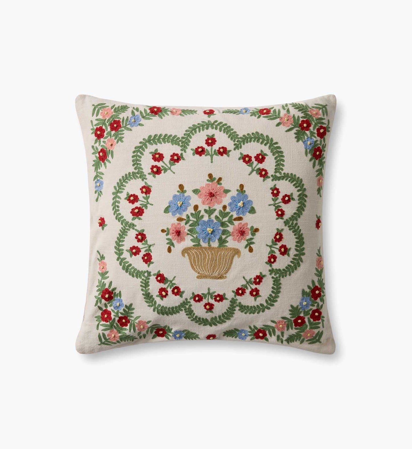 Rosette Vase Embroidered Pillow - Ivory - Embroidered Throw Pillow