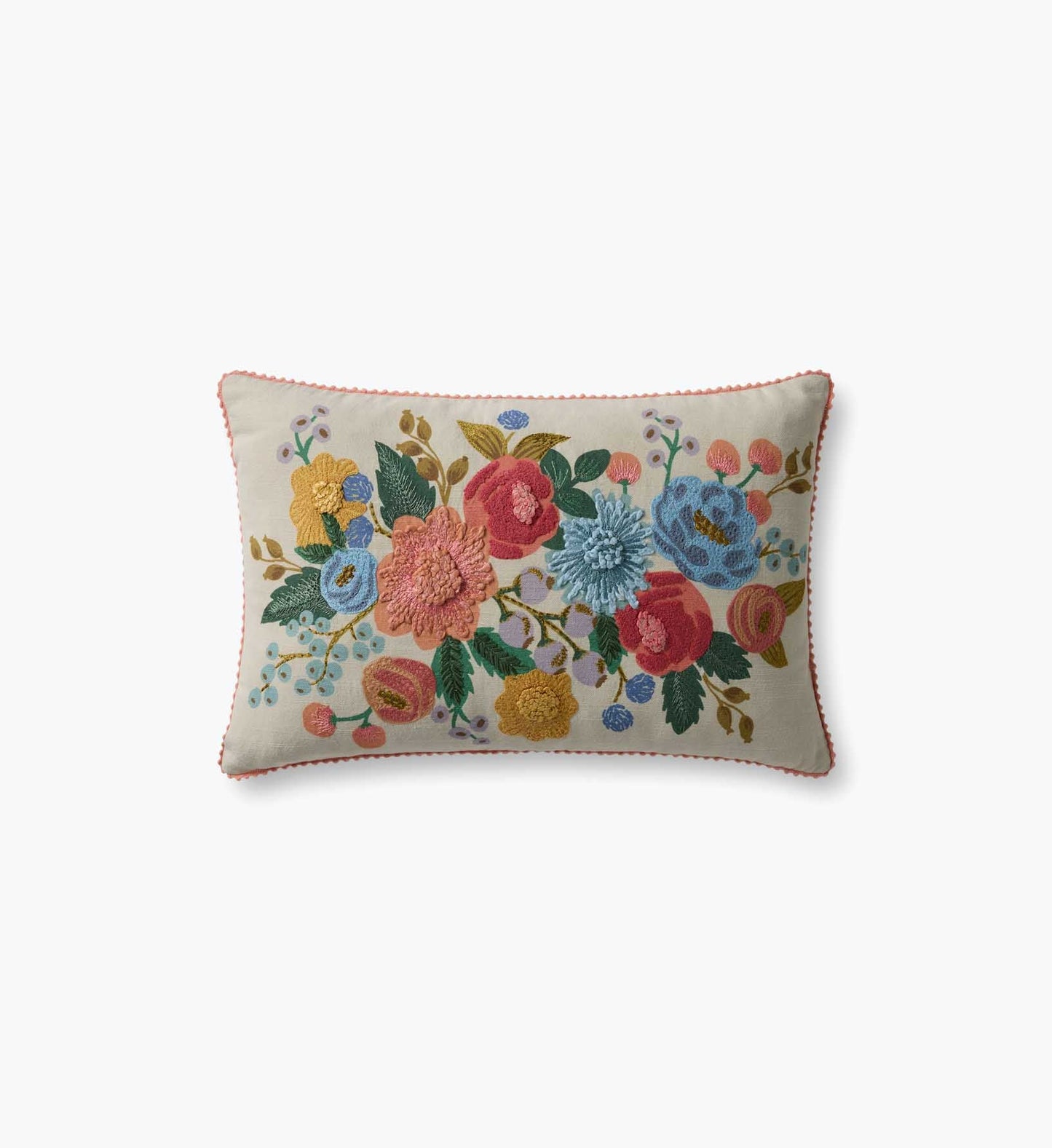 Vintage Garden Embroidered Lumbar Pillow - Light Green - Embroidered Throw Pillow