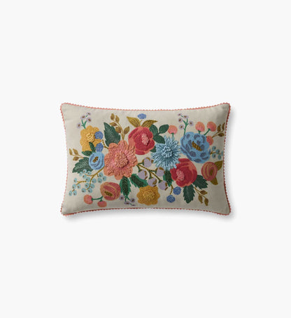 Vintage Garden Embroidered Lumbar Pillow - Light Green - Embroidered Throw Pillow