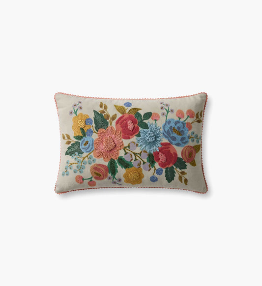 Vintage Garden Embroidered Lumbar Pillow - Light Green - Embroidered Throw Pillow