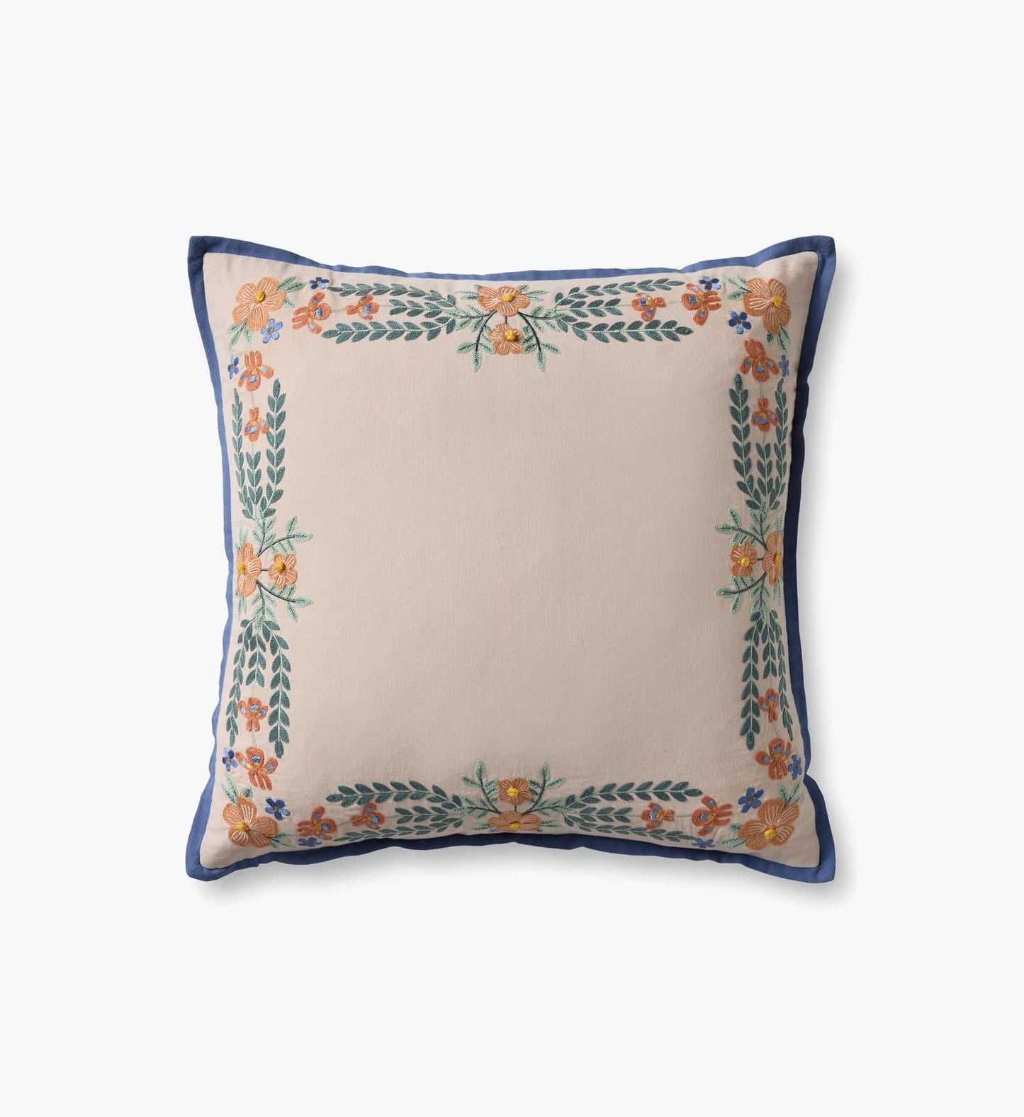 Willow Border Embroidered Pillow - Ivory - Embroidered Throw Pillow