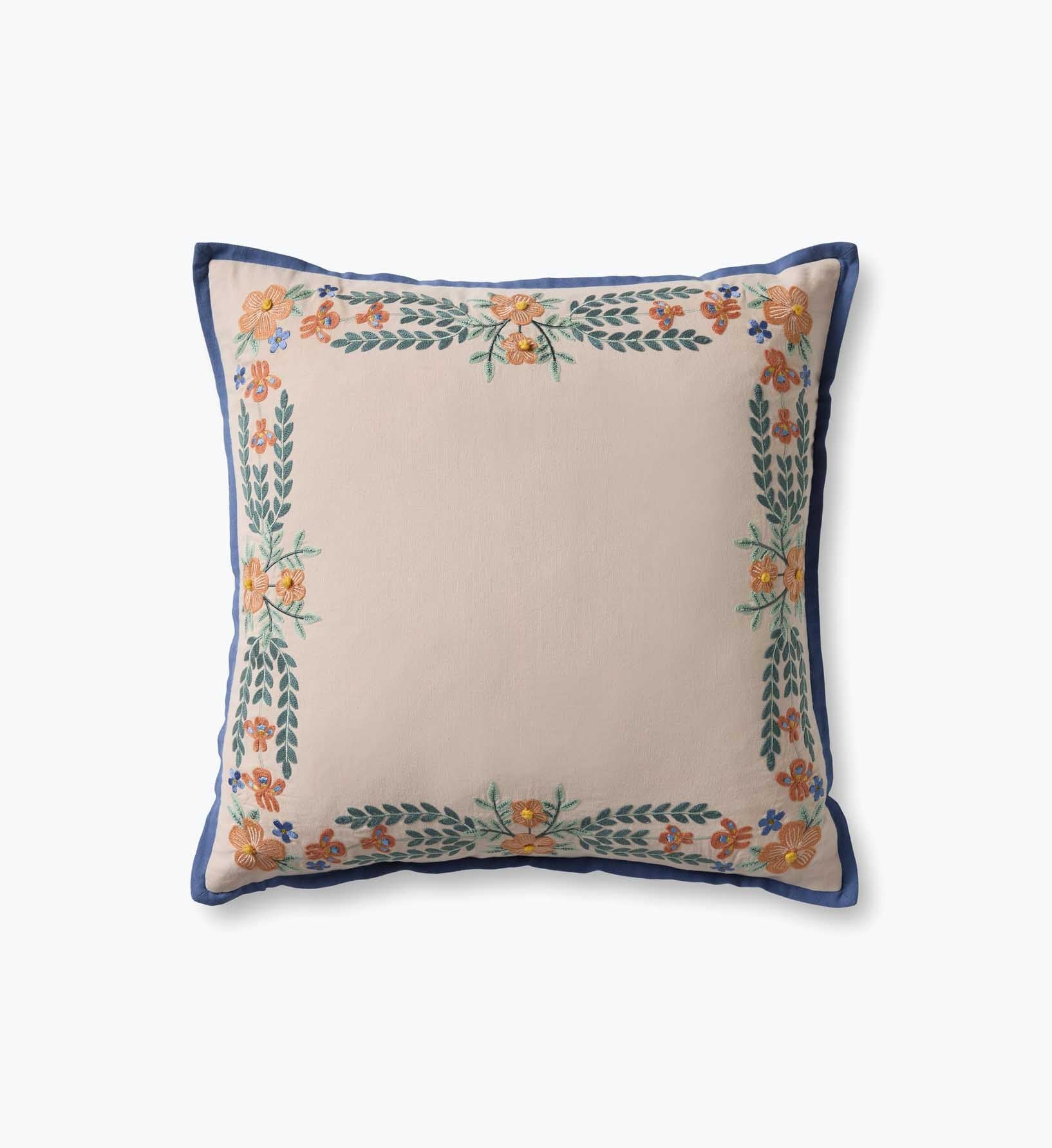 Willow Border Embroidered Pillow - Ivory - Embroidered Throw Pillow