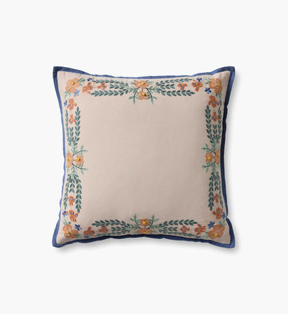 Willow Border Embroidered Pillow - Ivory - Embroidered Throw Pillow