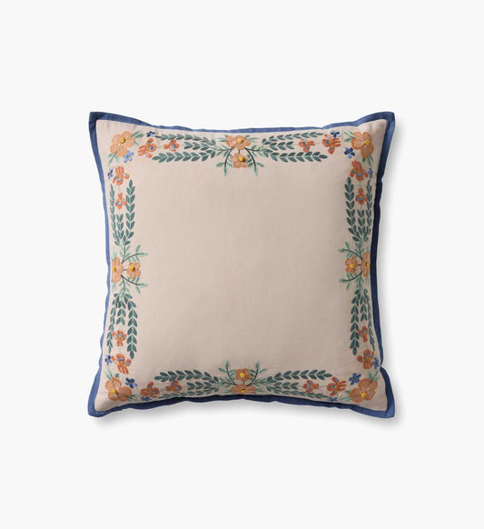 Willow Border Embroidered Pillow - Ivory - Embroidered Throw Pillow