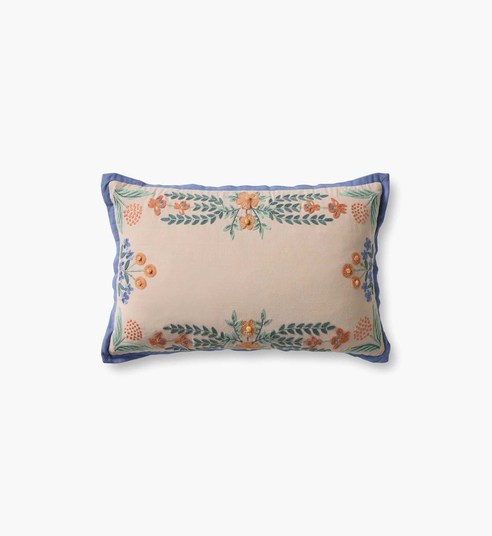 Willow Border Embroidered Lumbar Pillow - Ivory - Embroidered Throw Pillow