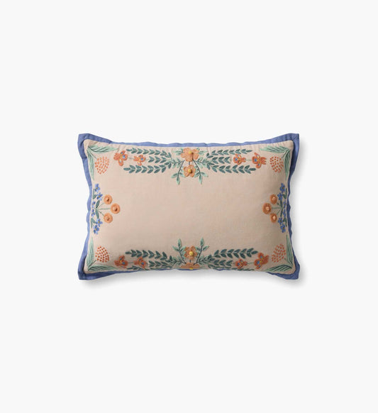 Willow Border Embroidered Lumbar Pillow - Ivory - Embroidered Throw Pillow