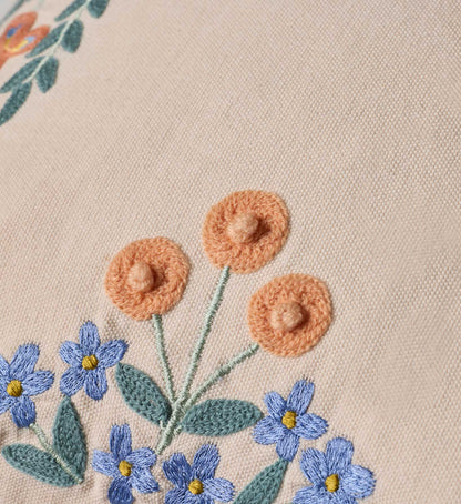 Willow Border Embroidered Lumbar Pillow - Ivory