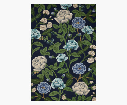 Highgrove Roses Wool Hooked Rug - Navy - Premium Design Accessory