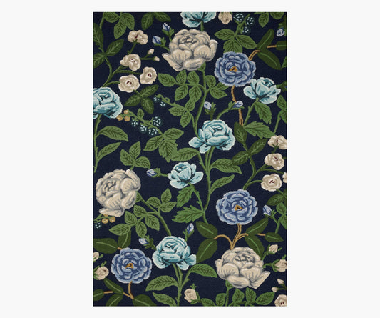 Highgrove Roses Wool Hooked Rug - Navy - Premium Design Accessory
