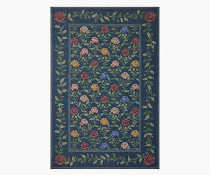 Wildwood Rose Trellis Printed Rug - Navy - Premium Design Accessory
