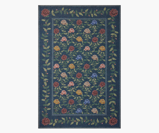 Wildwood Rose Trellis Printed Rug - Navy - Premium Design Accessory
