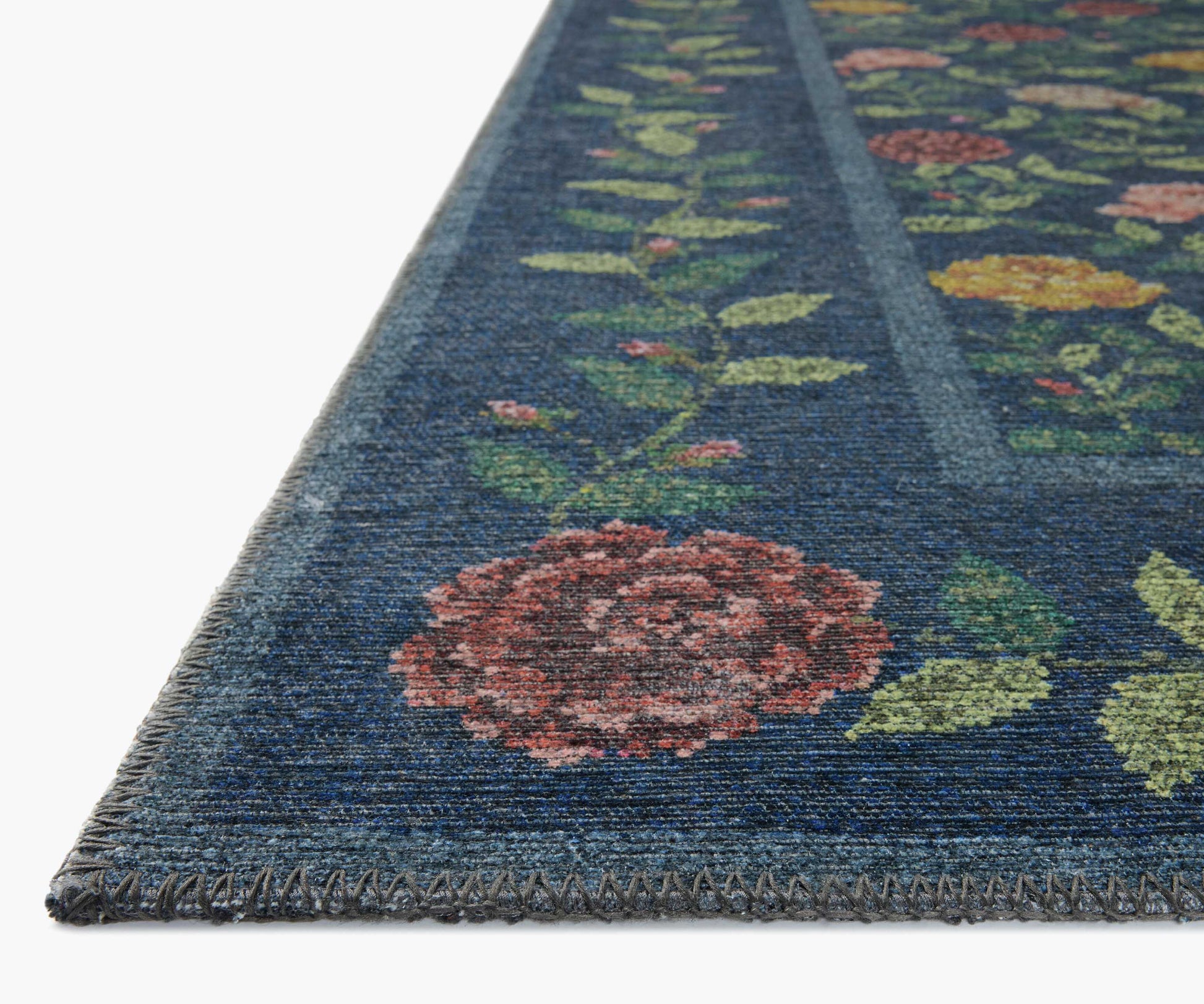 Wildwood Rose Trellis Printed Rug - Navy