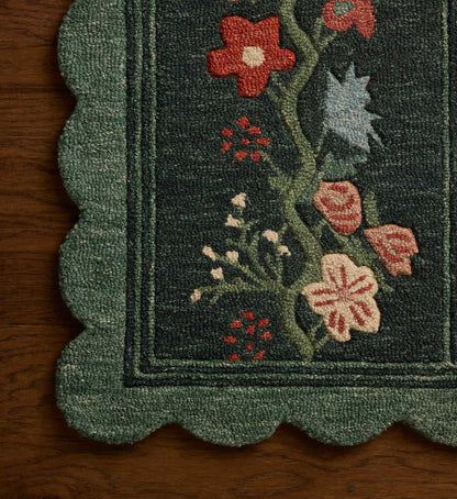 Thistle Wool Hooked Rug - Forest
