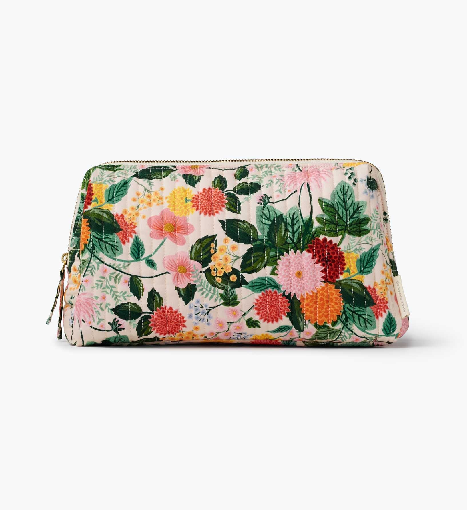 Quilted Large Cosmetic Pouch - Dahlia - Quilted Zipper Pouch