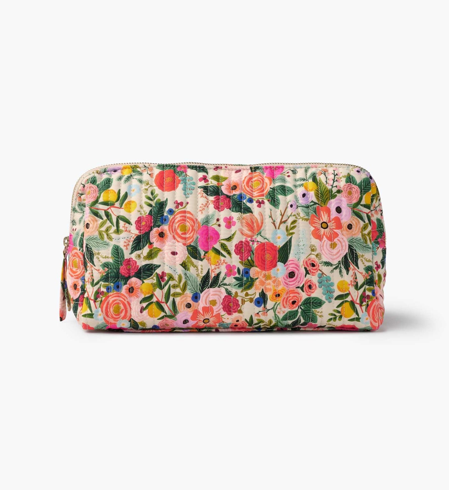 Quilted Large Cosmetic Pouch - Garden Party - Quilted Zipper Pouch