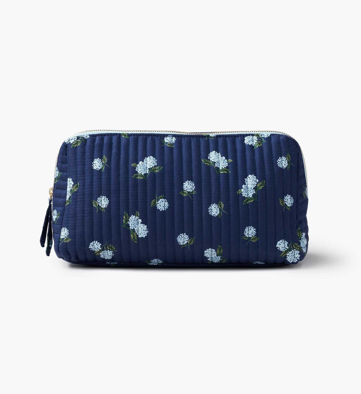 Quilted Large Cosmetic Pouch - Ditsy Hydrangea - Quilted Zipper Pouch