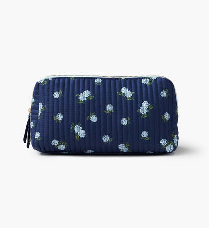 Quilted Large Cosmetic Pouch - Ditsy Hydrangea - Quilted Zipper Pouch