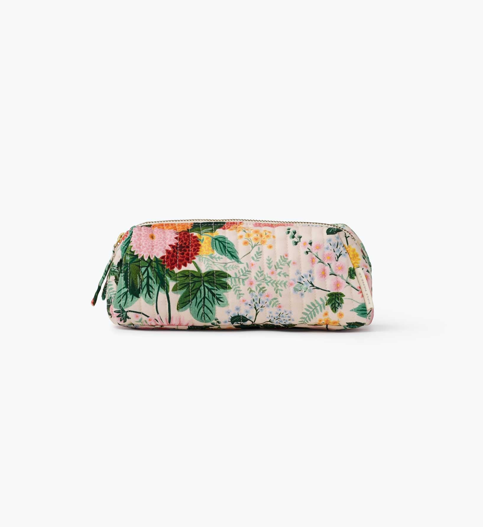 Quilted Small Cosmetic Pouch - Dahlia - Quilted Zipper Pouch