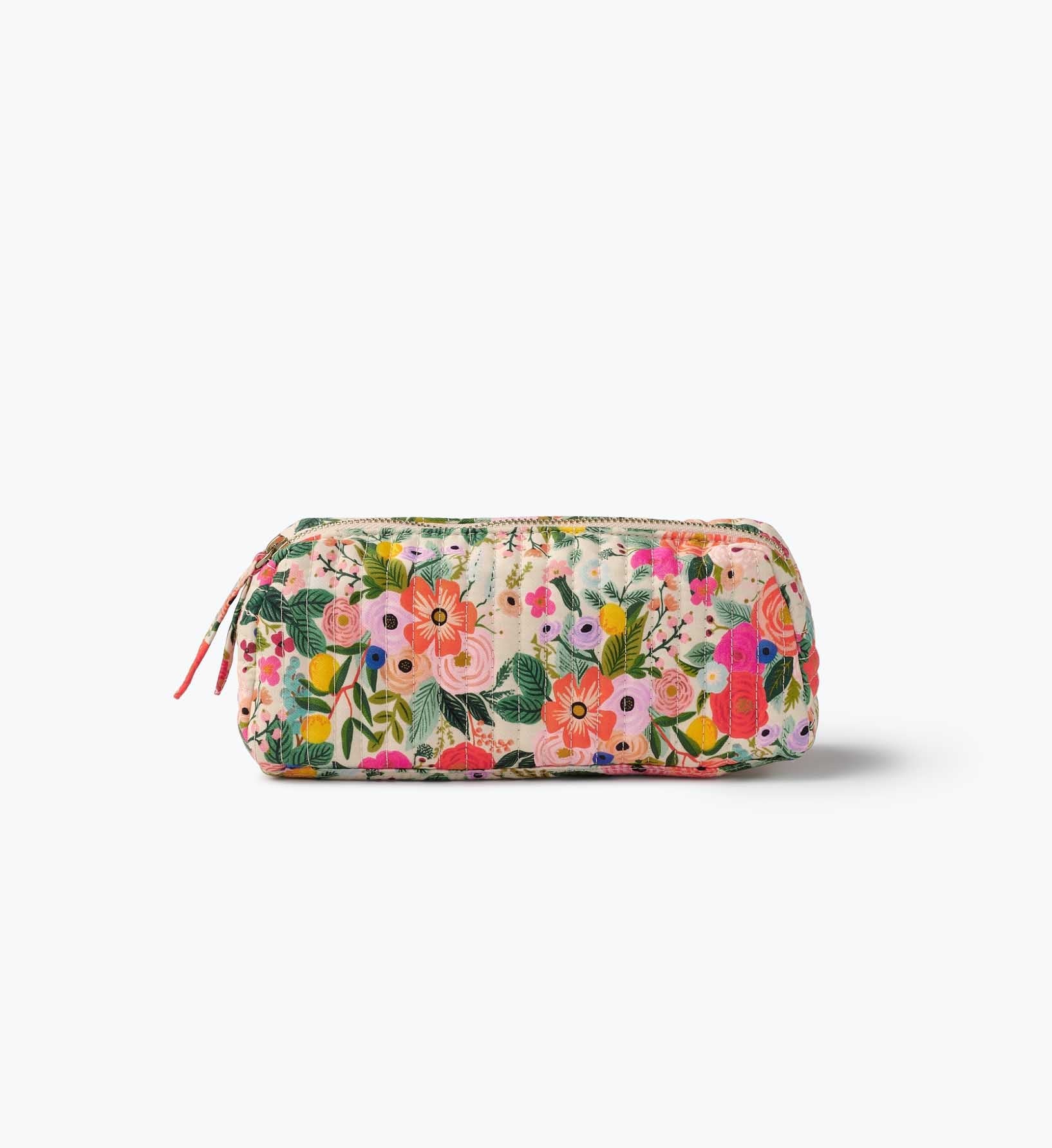 Quilted Small Cosmetic Pouch - Garden Party - Quilted Zipper Pouch