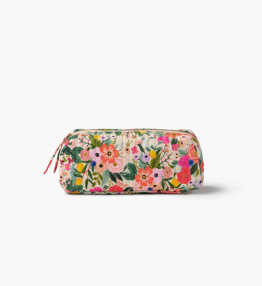 Quilted Small Cosmetic Pouch - Garden Party - Quilted Zipper Pouch