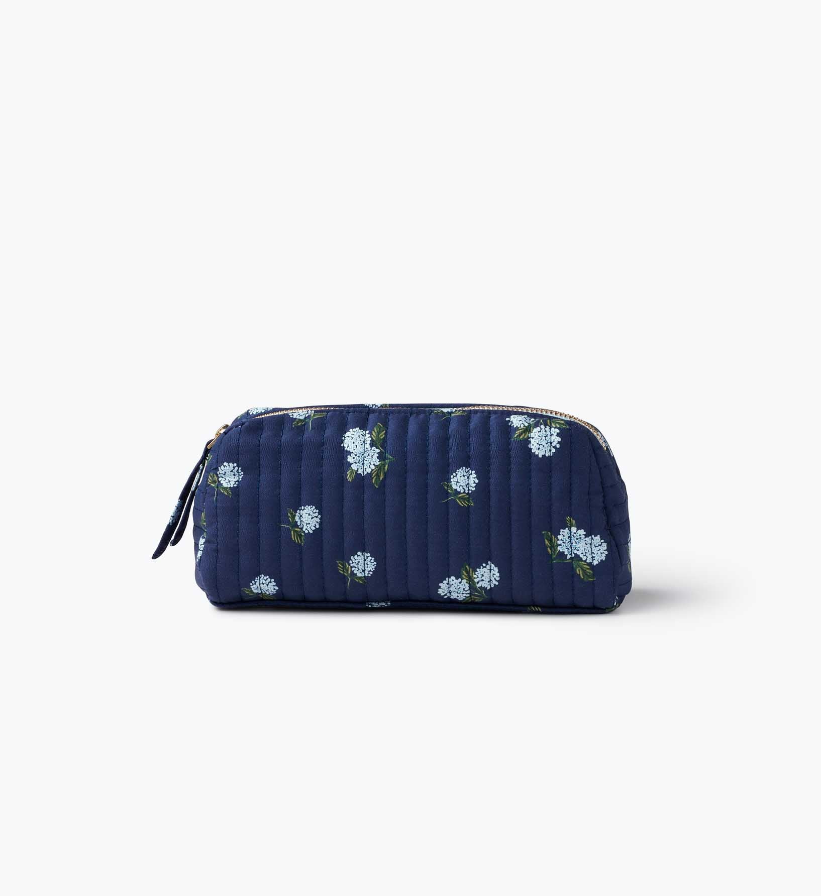 Quilted Small Cosmetic Pouch - Ditsy Hydrangea - Quilted Zipper Pouch
