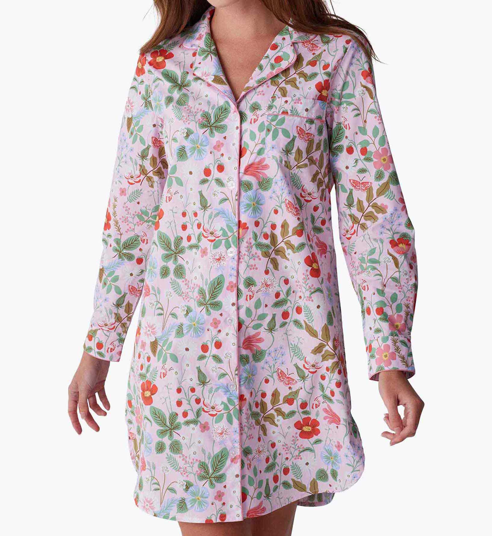 Poplin Nightshirt - Strawberry Fields - Cotton Loungewear