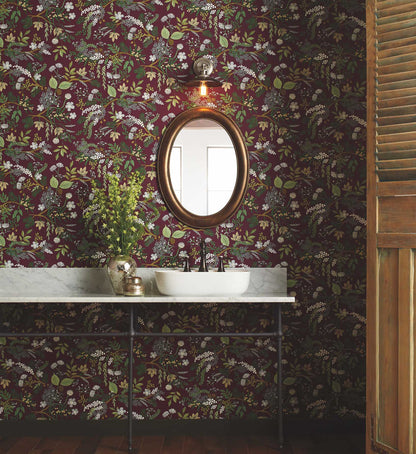 Juniper Forest Wallpaper - Burgundy
