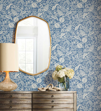 Pomegranate Peel & Stick Wallpaper - Blue & Ivory