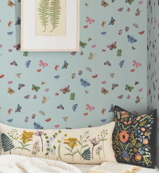 Butterfly House Peel & Stick Wallpaper - Light Blue